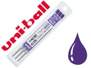 RECHARGE UNIBALL ROLLER SIGNO TSI ENCRE GEL EFFAÇABLE POINTE MOYENNE TRACÉ 0.7MM COLORIS VIOLET SET 3 UNITÉS