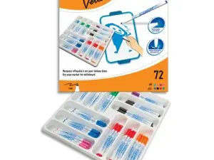 MARQUEUR BIC VELLEDA 1721 EFFAÇABLE POINTE OGIVE 1MM ENCRE ALCOOL SANS ODEUR CORPS PLASTIQUE COFFRET SCOLAIRE 72 FEUTRES