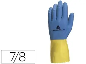 GANT MÉNAGE DELTAPLUS LATEX FLOQUÉ LONGUEUR 30CM ÉPAISSEUR 0.60MM COLORIS BLEU/JAUNE TAILLE 7/8 PAIRE