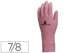 GANT MÉNAGE DELTAPLUS LATEX FLOQUÉ LONGUEUR 30CM ÉPAISSEUR 0.38MM COLORIS ROSE TAILLE 7/8 PAIRE