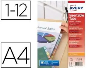 POCHETTE INTERCALAIRE AVERY PP 180 MICRONS 12 TOUCHES ULTRA-RÉSISTANTES ONGLET PERSONNALISABLE COLORIS TRANSPARENT