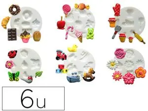 MOULE DTM MINI SILICONE DIAMÈTRE 70MM RÉALISATION MINIATURE PÂTE POLYMÈRE FOUR MODÈLES ASSORTIS LOT 6 UNITÉS