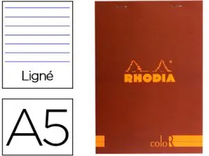 BLOC AGRAFÉ RHODIA COLOR N.16 A5 14.8x21CM COUVERTURE PELLICULÉE 70F 90G LIGNÉ MICROPERFORÉ COLORIS ROUILLE