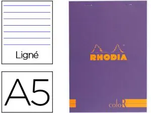 BLOC AGRAFÉ RHODIA COLOR N.16 A5 14.8x21CM COUVERTURE PELLICULÉE VIOLET 70F 90G LIGNÉ MICROPERFORÉ VIOLET