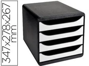 MODULE CLASSEMENT EXACOMPTA BIG BOX 4 TIROIRS OUVERTS MONOBLOC ULTRA RIGIDE 347X278X267MM COLORIS NOIR/BLANC GLOSSY
