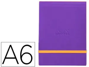 POCHETTE RHODIARAMA WEBPOCKET A6 9X14CM COUVERTURE SIMILI CUIR SAPHIR INTÉRIEUR IMPRIMÉ FERMETURE ÉLASTIQUE ORANGE