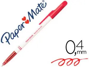 STYLO-BILLE PAPER MATE FINE CARBURE ET MEDIUM ÉCRITURE FINE 0.4MM ENCRE CLASSIQUE BILLE INDÉFORMABLE COULEUR ROUGE