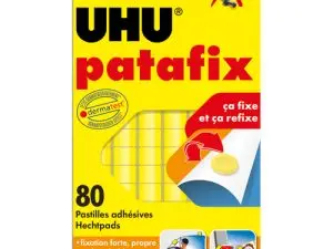 PASTILLE ADHÉSIVE UHU PATAFIX FIXE MOMENTANÉMENT DÉFINITIVEMENT DOCUMENTS OBJETS COLORIS JAUNE SACHET 80 UNITÉS