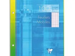 FEUILLET MOBILE CLAIREFONTAINE A4 210X297MM PAPIER VÉLIN VELOUTÉ 200 PAGES 90G 5X5MM PERFORÉ COLORIS BLANC