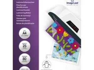 POCHETTE PLASTIFICATION FELLOWES À CHAUD POLYESTER TRANSPARENT RÉSISTANT EAU FORMAT A4 80 MICRONS BOÎTE 25 UNITÉS