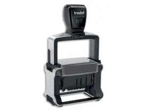 TAMPON DATEUR TRODAT 5117 12 FORMULES AU CHOIX LÉGER INCASSABLE DATE 4MM CHANGEMENT PAR MOLETTE 41X25MM COLORIS NOIR