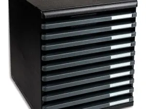 MODULE EXACOMPTA ECOBLACK 10 TIROIRS OUVERTS A4 350X288X320MM BUTÉE SÉCURITÉ COLORIS NOIR/GRIS