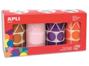 GOMMETTE GÉANTE APLI AGIPA GÉOMÉTRIQUE 4 COLORIS ASSORTIS VIOLET MARRON ROSE ORANGE PACK 4 ROULEAUX 5428 UNITÉS