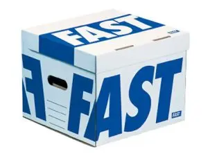 CONTENEUR FAST FLASH CUBE 350X350X280MM CAPACITÉ 4 BOÎTES DOS 80MM POIGNÉES OUVERTURE DESSUS LIVRÉ PLAT BLANC/BLEU