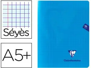 CAHIER PIQUÉ CLAIREFONTAINE MIMESYS COUVERTURE POLYPROPYLÈNE A5+ 17X22CM 96 PAGES 90G RÉGLURE SÉYÈS COLORIS BLEU