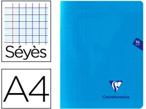 CAHIER PIQUÉ CLAIREFONTAINE MIMESYS COUVERTURE POLYPROPYLÈNE A4 21X29,7CM 96 PAGES 90G RÉGLURE SÉYÈS COLORIS BLEU