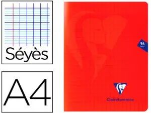 CAHIER PIQUÉ CLAIREFONTAINE MIMESYS COUVERTURE POLYPROPYLÈNE A4 21X29,7CM 96 PAGES 90G RÉGLURE SÉYÈS COLORIS ROUGE