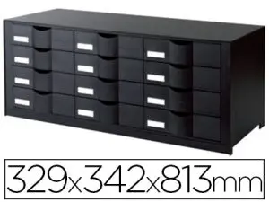 MODULE CLASSEMENT PAPERFLOW 12 TIROIRS POLYSTYRÈNE ENCOCHE PORTE-ÉTIQUETTE 329X342X813MM COLORIS NOIR