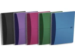 CAHIER SPIRALE OXFORD URBAN MIX COUVERTURE POLYPROPYLÈNE BIFACE A5 180 PAGES 5X5MM RÈGLE MARQUE-PAGE COLORIS ASSORTIS