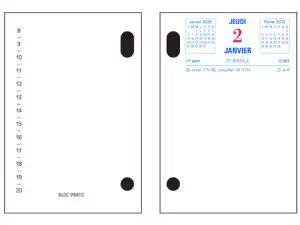 BLOC ÉPHÉMÉRIDE EXACOMPTA SUR SOCLE ANNUEL 2024 1 JOUR/PAGE DROITE 85X115MM