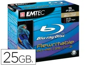 DVD BD-RE EMTEC INSCRIPTIBLE 25GB VITESSE 2X BLUE RAY BOÎTE 5 UNITÉS