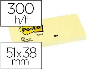 BLOC-NOTES POST-IT 653 51X38MM 100F/BLOC REPOSITIONNABLES COLORIS JAUNE ÉTUI 3 BLOCS