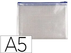 POCHETTE Q-CONNECT PORTE-DOCUMENTS PVC A5 OUVERTURE SUPÉRIEURE AVEC FERMETURE ÉCLAIR COLORIS BLEU