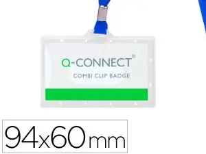 BADGE Q-CONNECT LACET PLASTIQUE RIGIDE CONGRÈS FOIRES ENTREPRISES INTÉRIEUR CARTE BLANCHE CORDON  94X60 MM