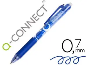 ROLLER Q-CONNECT ÉCRITURE MOYENNE 0.7MM ENCRE EFFAÇABLE GRIP PRÉHENSION GOMME SERTIE COLORIS BLEU