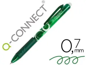 ROLLER Q-CONNECT ÉCRITURE MOYENNE 0.7MM ENCRE EFFAÇABLE GRIP PRÉHENSION GOMME SERTIE COLORIS VERT