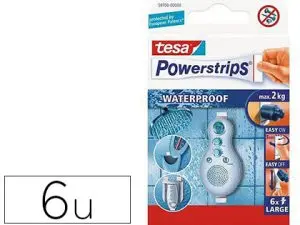 LANGUETTE TESA POWERSTRIPS AMOVIBLE RÉSISTANTE EAU LARGE FIXATION OBJETS 2KG BOÎTE 6 UNITÉS