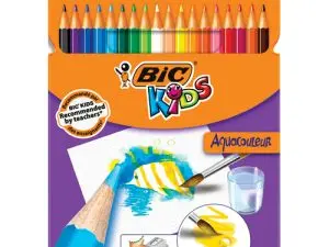 CRAYON BIC KIDS AQUACOULEUR HEXAGONAL MINE AQUARELLE TRÈS PIGMENTÉE EFFET PEINTURE AQUARELLE COULEURS VIVES ÉTUI 18U
