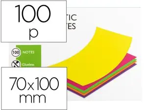 BLOC NOTES Q-CONNECT QUICK NOTES 70X100MM 100F ELECTO    STATIQUES REPOSITIONABLES     COLORIS NEON