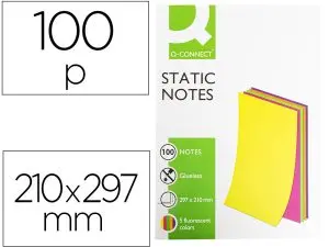 BLOC NOTES Q-CONNECT QUICK NOTES 210x297M 100F ELECTRO   STATIQUES REPOSITIONABLES     COLORIS NEON