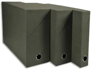 BOITE TRANSFERT EXACOMPTA NATURAL CARTON TOILE 14/10E 25X33CM DOS 90MM OEILLET PREHENSION VERT