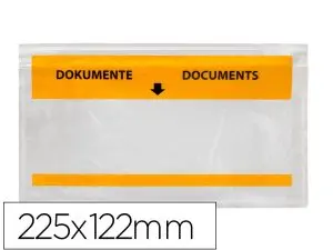 POCHETTE PORTE-DOCUMENTS Q-CONNECT 225X122MM AUTO-ADHESIVE TRANSPARENTE TEXTE FRANCAIS ALLEMAND BOITE 1000 UNITES