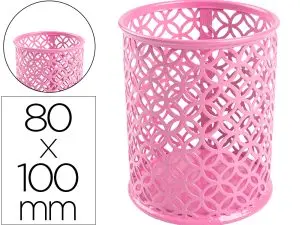 POT A CRAYONS Q-CONNECT MOTIF METALLIQUE HAUTEUR 100 MM     DIAMETRE 80MM COLORIS ROSE