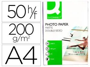PAPIER PHOTO Q-CONNECT JET D'ENCRE RECTO-VERSO FINI MAT A4 200G/M2 COMPATIBLE TOUTE IMPRIMANTE - PAQUET DE 50