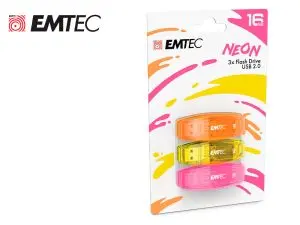CLE USB EMTEC 2.0 C410 TRIO 16GB PACK 3 COLORIS NEON      ORANGE JAUNE ROSE