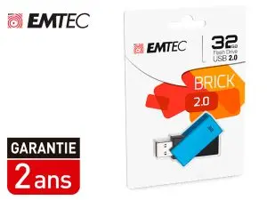 CLE USB EMTEC 2.0 C350 BRICK PIVOTANTE 32GB VITESSE        LECTURE 15MBS ECRITURE MB/S   COLORIS BLEU
