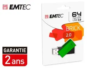 CLE USB EMTEC 2.0 C350 BRICK PIVOTANTE 64GB VITESSE        LECTURE 15MBS ECRITURE MB/S   COLORIS VERT