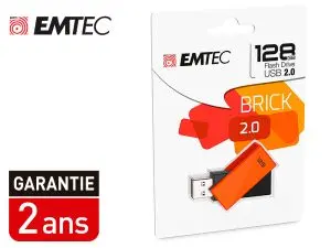 CLE USB EMTEC 2.0 C350 BRICK PIVOTANTE 128GB VITESSE       LECTURE 15MBS ECRITURE MB/S   COLORIS ORANGE