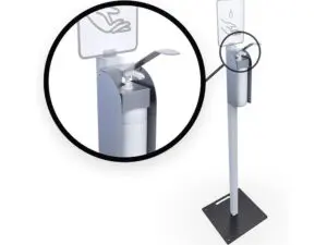 BORNE DE DESINFECTION HPS AVEC DISTRIBUTEUR DE GEL HYDROALCOOLIQUE ACIER CORPS ABS COLORIS BLANC