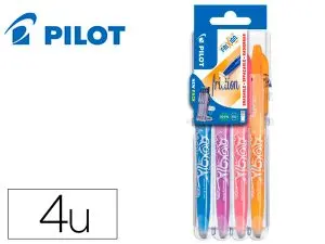 PORTE-STYLOS ET 4 STYLOS-BILLE PILOT FRIXION BALL CLICKER SET2GO POINTE MOYENNE 0.7MM ORANGE/TURQUOISE/MAUVE/CORAIL