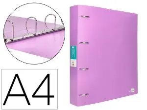 CLASSEUR LIDERPAPEL 4 ANNEAUX 40MM A4 POLYPROPYLENE DOS 55MM PORTE-CARTES DE VISITE COLORIS LAVANDE