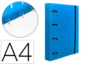 CLASSEUR LIDERPAPEL 4 ANNEAUX EN D 25MM A4 POLYPROPYLENE FEUILLETS MOBILES 100F 5X5MM COLORIS BLEU TRANSLUCIDE
