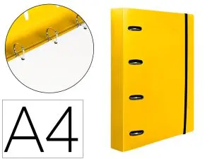 CLASSEUR LIDERPAPEL 4 ANNEAUX EN D 25MM A4 POLYPROPYLENE FEUILLETS MOBILES 100F 5X5MM COLORIS JAUNE FLUO