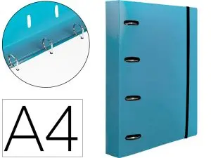 CLASSEUR LIDERPAPEL 4 ANNEAUX EN D 25MM A4 POLYPROPYLENE    FEUILLETS MOBILES 100F 5X5MM  COLORIS BLEU CIEL