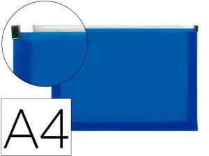 POCHETTE ENVELOPPE LIDERPAPEL POLYPROPYLENE 180 MICRONS A4 210X297MM FERMETURE ECLAIR BLEU TRANSLUCIDE