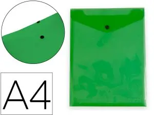 POCHETTE ENVELOPPE LIDERPAPEL POLYPROPYLENE 180 MICRONS A4 297X210MM AVEC SOUFFLET FERMETURE BOUTON VERT